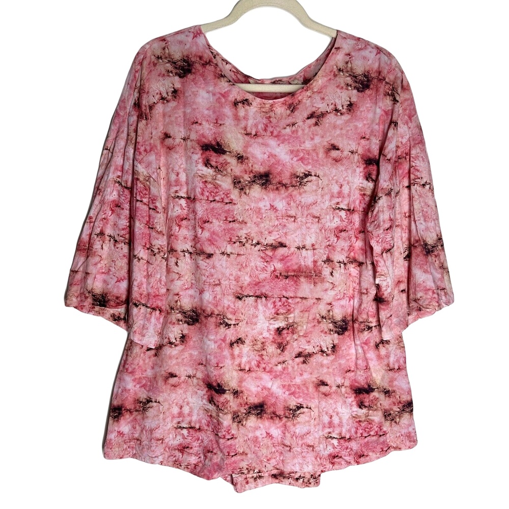 Soft Surroundings Womens Pullover Blouse Large Pink Abstracted Cross Style Back